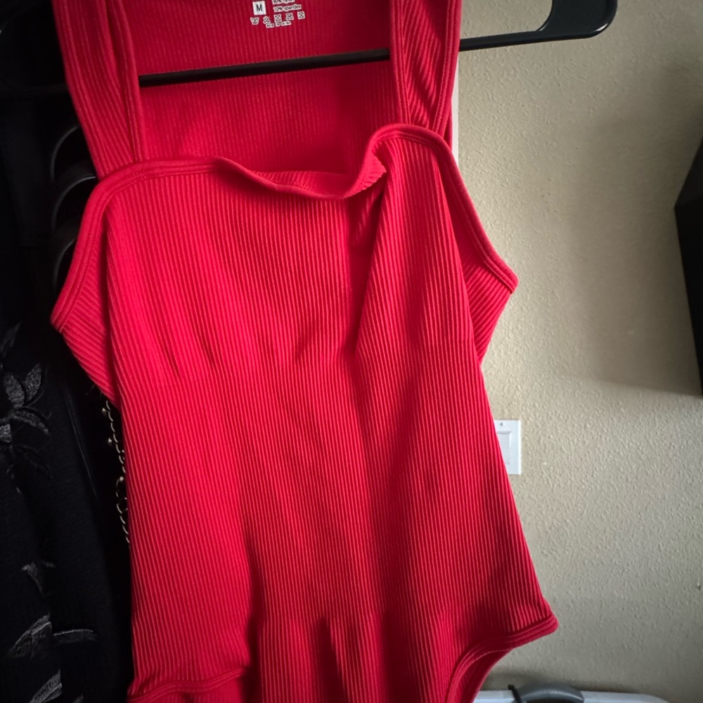 Red Ribbed Bodysuit